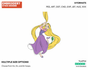 Rapunzel, Pascal Swinging From Hair - Disney's Tangled - Embroidery Design in 3 sizes & 8 formats