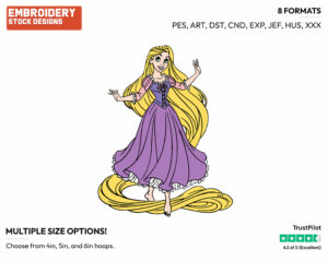 Rapunzel - Disney's Tangled - Embroidery Design in 3 sizes & 8 formats