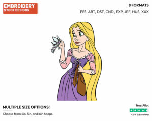 Rapunzel Holding Her Crown - Disney's Tangled - Embroidery Design in 3 sizes & 8 formats