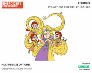 Girl Scouts Braiding Rapunzel's Hair - Disney's Tangled - Embroidery Design in 3 sizes & 8 formats