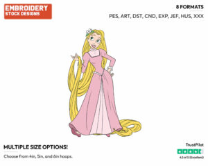 Rapunzel In Pink Dress - Disney's Tangled - Embroidery Design in 3 sizes & 8 formats