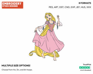 Rapunzel In Pink Dress - Disney's Tangled - Embroidery Design in 3 sizes & 8 formats