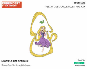 Rapunzel Skipping With Pascal - Disney's Tangled - Embroidery Design in 3 sizes & 8 formats