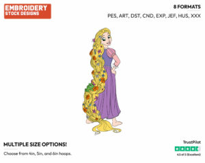 Rapunzel With Pascal In Her Hair - Disney's Tangled - Embroidery Design in 3 sizes & 8 formats
