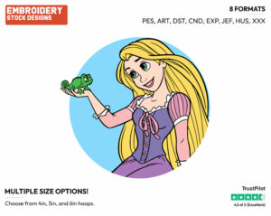 Rapunzel With Pascal - Disney's Tangled - Embroidery Design in 3 sizes & 8 formats