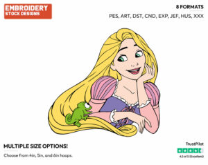 Rapunzel With Pascal - Disney's Tangled - Embroidery Design in 3 sizes & 8 formats