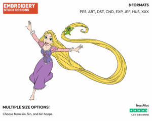Rapunzel Running With Pascal - Disney's Tangled - Embroidery Design in 3 sizes & 8 formats