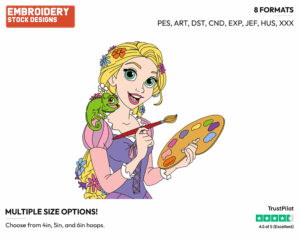 Rapunzel, Pascal Painting - Disney's Tangled - Embroidery Design in 3 sizes & 8 formats