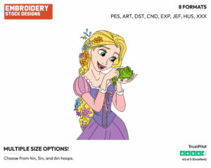 Rapunzel, Pascal - Disney's Tangled - Embroidery Design in 3 sizes & 8 formats