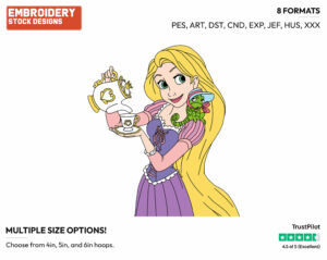 Rapunzel, Pascal Having Tea - Disney's Tangled - Embroidery Design in 3 sizes & 8 formats