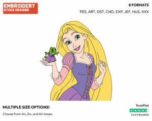 Rapunzel, Pascal In A Dress - Disney's Tangled - Embroidery Design in 3 sizes & 8 formats