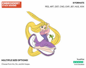 Rapunzel, Pascal - Disney's Tangled - Embroidery Design in 3 sizes & 8 formats