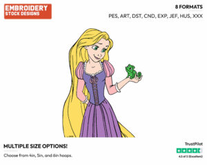 Rapunzel, Pascal - Disney's Tangled - Embroidery Design in 3 sizes & 8 formats