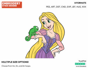 Rapunzel, Pascal - Disney's Tangled - Embroidery Design in 3 sizes & 8 formats