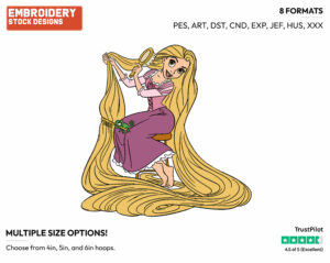 Rapunzel, Pascal Brushing Hair - Disney's Tangled - Embroidery Design in 3 sizes & 8 formats