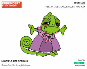 Pascal Wearing Dress - Disney's Tangled - Embroidery Design in 3 sizes & 8 formats