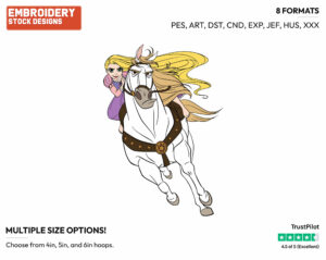 Rapunzel Riding Maximus - Disney's Tangled - Embroidery Design in 3 sizes & 8 formats