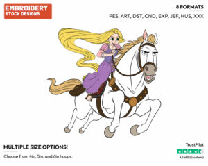 Rapunzel Riding Maximus - Disney's Tangled - Embroidery Design in 3 sizes & 8 formats