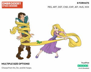 Rapunzel Tying Up Eugene With Her Hair - Disney's Tangled - Embroidery Design in 3 sizes & 8 formats