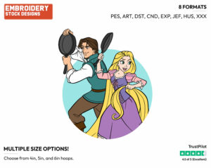 Rapunzel, Eugene - Disney's Tangled - Embroidery Design in 3 sizes & 8 formats