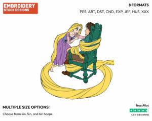 Rapunzel, Flynn Tied To Chair - Disney's Tangled - Embroidery Design in 3 sizes & 8 formats
