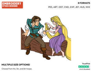 Rapunzel Wrapping Flynn's Hand In Her Hair - Disney's Tangled - Embroidery Design in 3 sizes & 8 formats