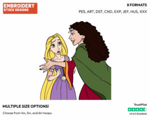 Rapunzel, Mother Gothel - Disney's Tangled - Embroidery Design in 3 sizes & 8 formats