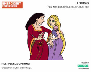 Rapunzel, Mother Gothel - Disney's Tangled - Embroidery Design in 3 sizes & 8 formats