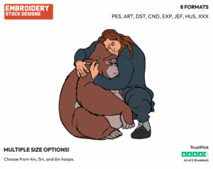 Kala, Tarzan Hugging - Disney's Tarzan - Embroidery Design in 3 sizes & 8 formats