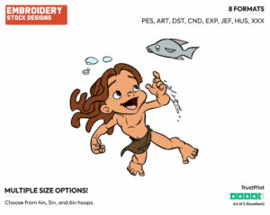 Young Tarzan Swimming - Disney's Tarzan - Embroidery Design in 3 sizes & 8 formats