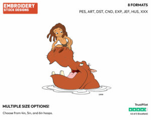Young Tarzan, Hippopotamus - Disney's Tarzan - Embroidery Design in 3 sizes & 8 formats