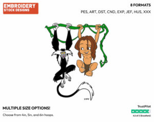 Young Tarzan, Monkey - Disney's Tarzan - Embroidery Design in 3 sizes & 8 formats