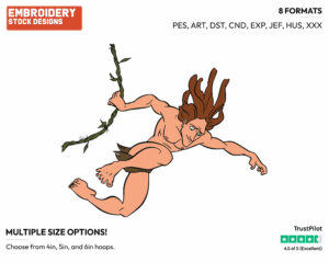 Tarzan Swinging From Vine - Disney's Tarzan - Embroidery Design in 3 sizes & 8 formats