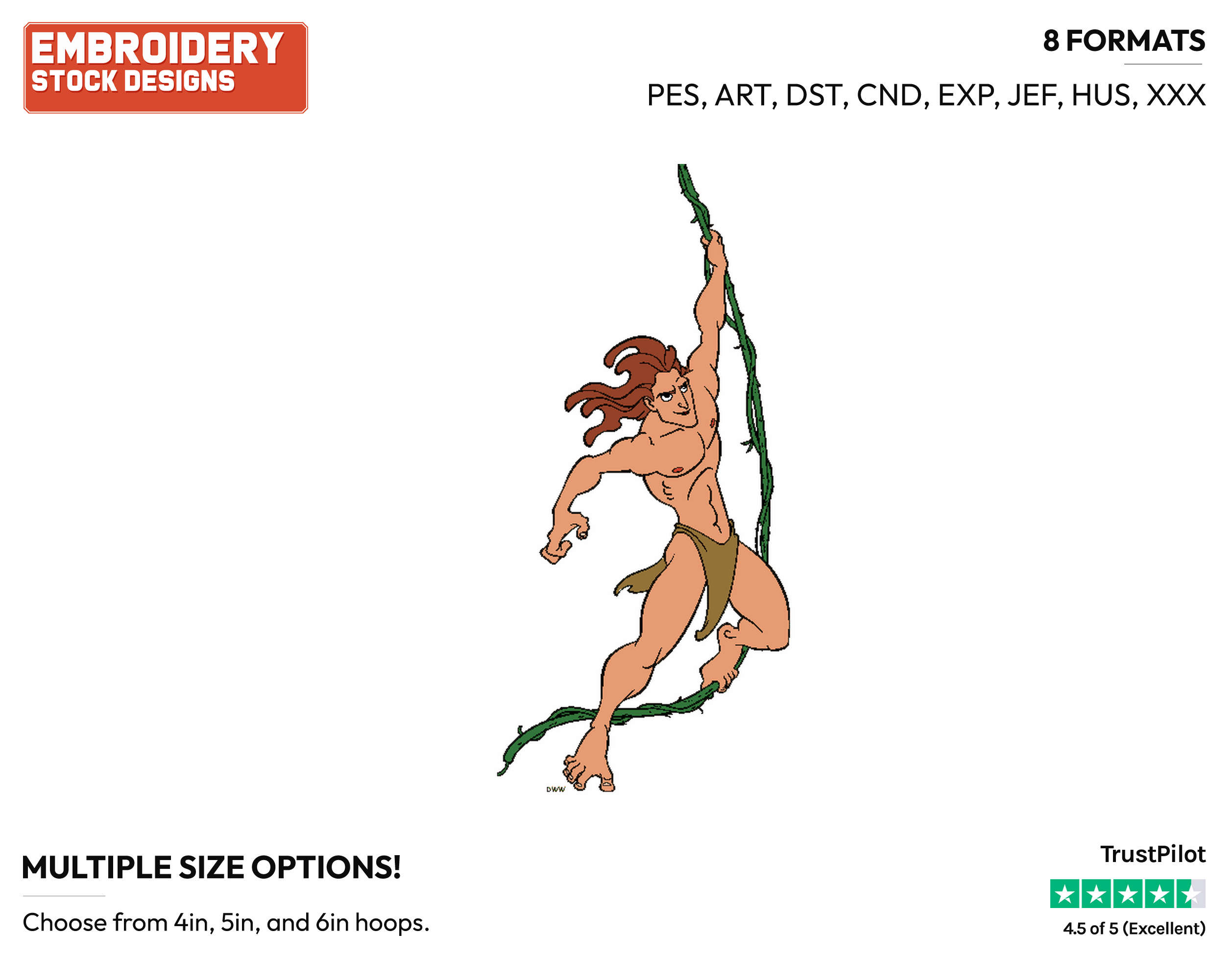 Tarzan Swinging From Vine - Disney's Tarzan - Embroidery Design in 3 ...