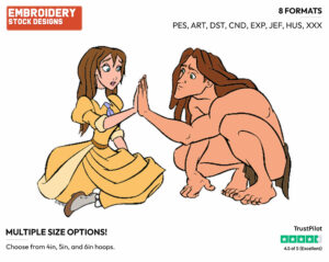Tarzan, Jane Touching Hands - Disney's Tarzan - Embroidery Design in 3 sizes & 8 formats
