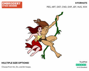 Tarzan, Jane Swinging From Vine - Disney's Tarzan - Embroidery Design in 3 sizes & 8 formats