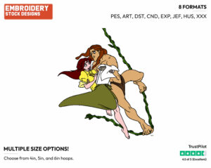 Tarzan, Jane Swinging From Vine - Disney's Tarzan - Embroidery Design in 3 sizes & 8 formats