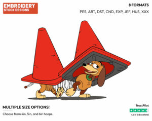 Slinky Dog Under Traffic Cone - Disney's Toy Story - Embroidery Design in 3 sizes & 8 formats