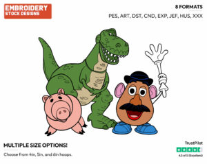 Rex, Hamm And Mr. Potato Head - Disney's Toy Story - Embroidery Design in 3 sizes & 8 formats
