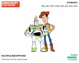 Buzz, Woody Posing - Disney's Toy Story - Embroidery Design in 3 sizes & 8 formats