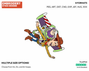 Buzz, Woody Flying - Disney's Toy Story - Embroidery Design in 3 sizes & 8 formats