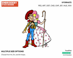 Bo Peep Kissing Woody - Disney's Toy Story - Embroidery Design in 3 sizes & 8 formats
