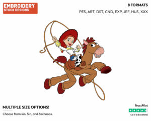 Jessie Riding Bullseye - Disney's Toy Story - Embroidery Design in 3 sizes & 8 formats