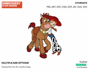 Jessie Hugging Bullseye - Disney's Toy Story - Embroidery Design in 3 sizes & 8 formats