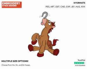 Bullseye Balancing Horseshoe On Nose - Disney's Toy Story - Embroidery Design in 3 sizes & 8 formats
