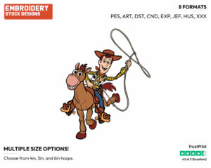 Woody Riding Bullseye - Disney's Toy Story - Embroidery Design in 3 sizes & 8 formats
