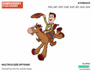 Woody Riding Bullseye - Disney's Toy Story - Embroidery Design in 3 sizes & 8 formats