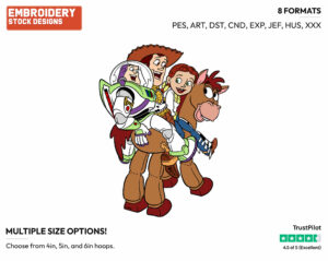 Bullseye, Jessie, Buzz, Woody - Disney's Toy Story - Embroidery Design in 3 sizes & 8 formats