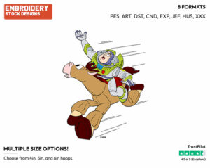 Buzz Riding Bullseye - Disney's Toy Story - Embroidery Design in 3 sizes & 8 formats