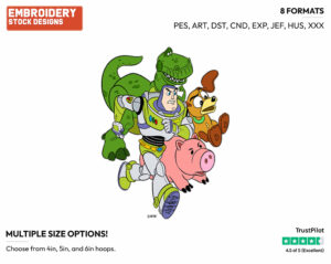 Buzz, Rex, Hamm, Slinky Running - Disney's Toy Story - Embroidery Design in 3 sizes & 8 formats